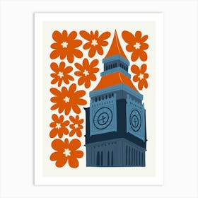 Travel Big Ben London Red Floral Art Print