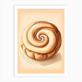Cinnamon Bun Bakery Product Retro Drawing Flower Art Print