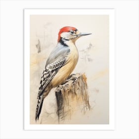 Vintage Bird Drawing Woodpecker 3 Art Print