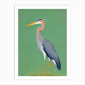 Great Blue Heron Midcentury Illustration Art Print