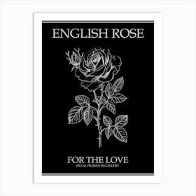 English Rose Black And White Line Drawing 25 Poster Inverted Art Print