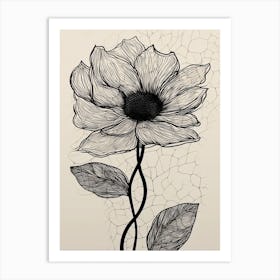 Line Art Sunflower Flowers Illustration Neutral 6 Art Print