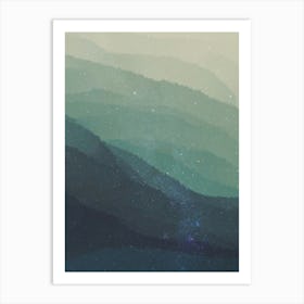 Minimal art abstract green wave mountain watercolor painting Art Print