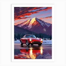 Red Sports Car At Sunset Art Print