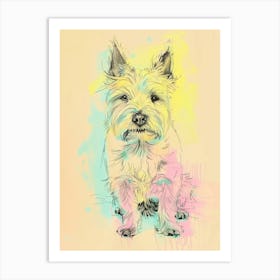 Pastel Skye Terrier Dog Line Illustration 3 Art Print