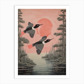 Vintage Japanese Inspired Bird Print Loon 1 Art Print