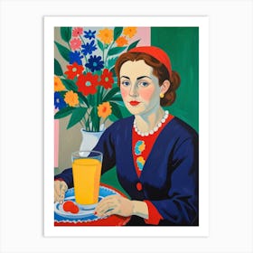 Woman With Orange Juice Art Print