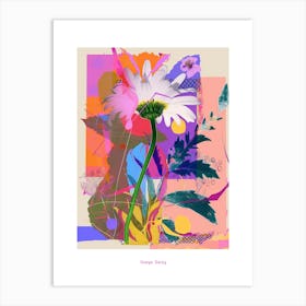 Oxeye Daisy 1 Neon Flower Collage Poster Art Print