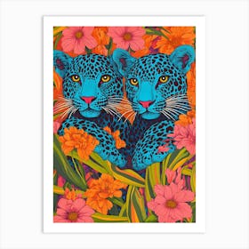 Two Leopards In Flowers Art Print