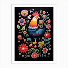 Folk Bird Illustration Chicken 7 Art Print