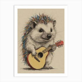 Hedgehog Playing Guitar 13 Art Print