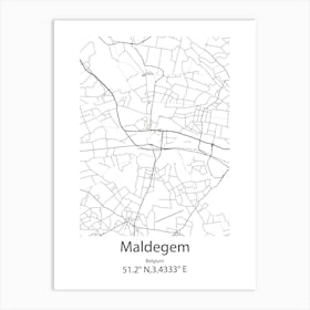 Maldegem,Belgium Minimalist Map Art Print