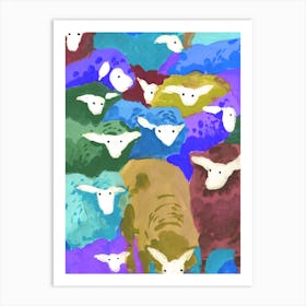 Colorful Sheep Cocktail In Blue Art Print
