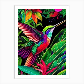 Hummingbird In Tropical Rainforest Marker Art 2 Art Print