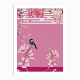 Pink Chinoiserie birds and flowers Art Print