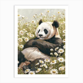 Giant Panda Resting In A Field Of Daisies Storybook Illustration 7 Art Print