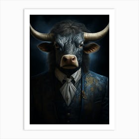 A Bull With Longhorns In A Night Sky With Stars Art Print
