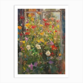 Snapdragon Flowers On A Cottage Window 3 Art Print