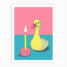 Birthday Duckling Blue Modern Illustration 1 Art Print