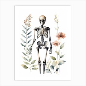 Floral Skeleton Watercolor Painting (18) Art Print