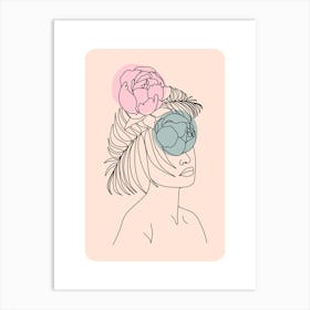 Peony Hat Monoline Asthetic Mnimalist Drawing Art Print