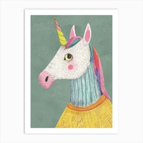 Pastel Storybook Style Unicorn In A Knitted Jumper 1 Art Print