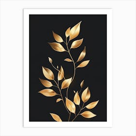 Gold Leaves On Black Background 6 Art Print