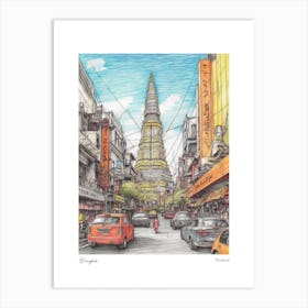 Bangkok Thailand Drawing Pencil Style 1 Travel Poster Art Print
