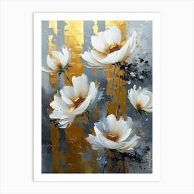 White Flowers With A Touch Of Gold Art Print