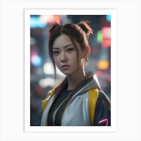 Cyberpunk 2077 asian girl in a city Art Print