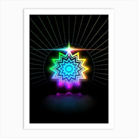 Neon Geometric Glyph in Candy Blue and Pink with Rainbow Sparkle on Black n.0282 Art Print