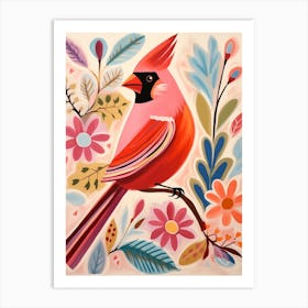 Pink Scandi Northern Cardinal 4 Art Print