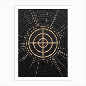 Geometric Glyph Symbol in Gold with Radial Array Lines on Dark Gray n.0266 Art Print