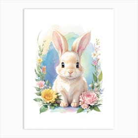 Beautiful Spring Floral Bunny Art Print