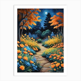 Floral Night Garden Scene (11) Art Print