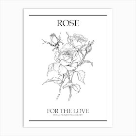 Black And White Rose Line Drawing 2 Poster Art Print