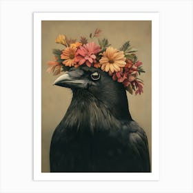 Black Crow With A Flower Crown Art Print