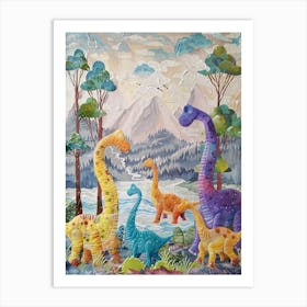 Patchwork Dinosaur Family Art Print