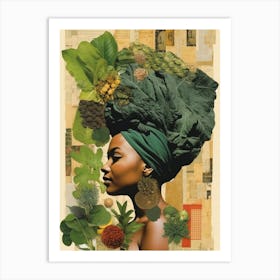 Afro Collage Portrait Green  Art Print