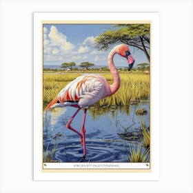 Greater Flamingo African Rift Valley Tanzania Tropical Illustration 3 Poster Art Print