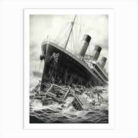 Titanic White Star Pencil Drawing Black And White 3 Art Print