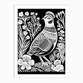 B&W Bird Linocut Partridge 1 Art Print