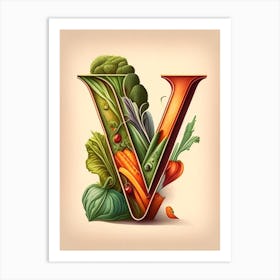 V  Vegetable Soup, Letter, Alphabet Retro Drawing 2 Art Print