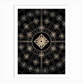 Geometric Glyph Radial Array in Glitter Gold on Black n.0429 Art Print