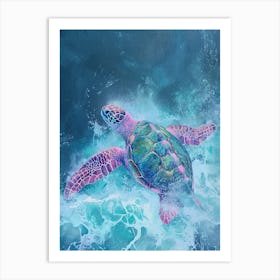 Pink Sea Turtle Splashing In The Waves Art Print