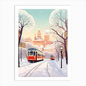 Vintage Winter Travel Illustration Budapest Hungary 1 Art Print