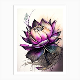 Lotus Flower In Garden Graffiti 3 Art Print