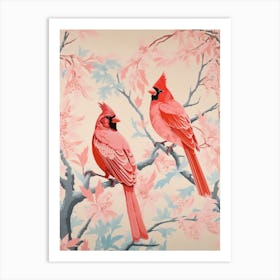 Vintage Japanese Inspired Bird Print Cardinal 4 Art Print