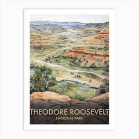 Theodore Roosevelt National Park Watercolour Vintage Travel Poster 3 Art Print