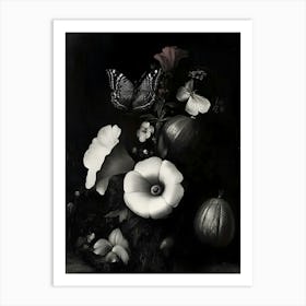 Dark Gothic Flowers And Butterflies Art Print